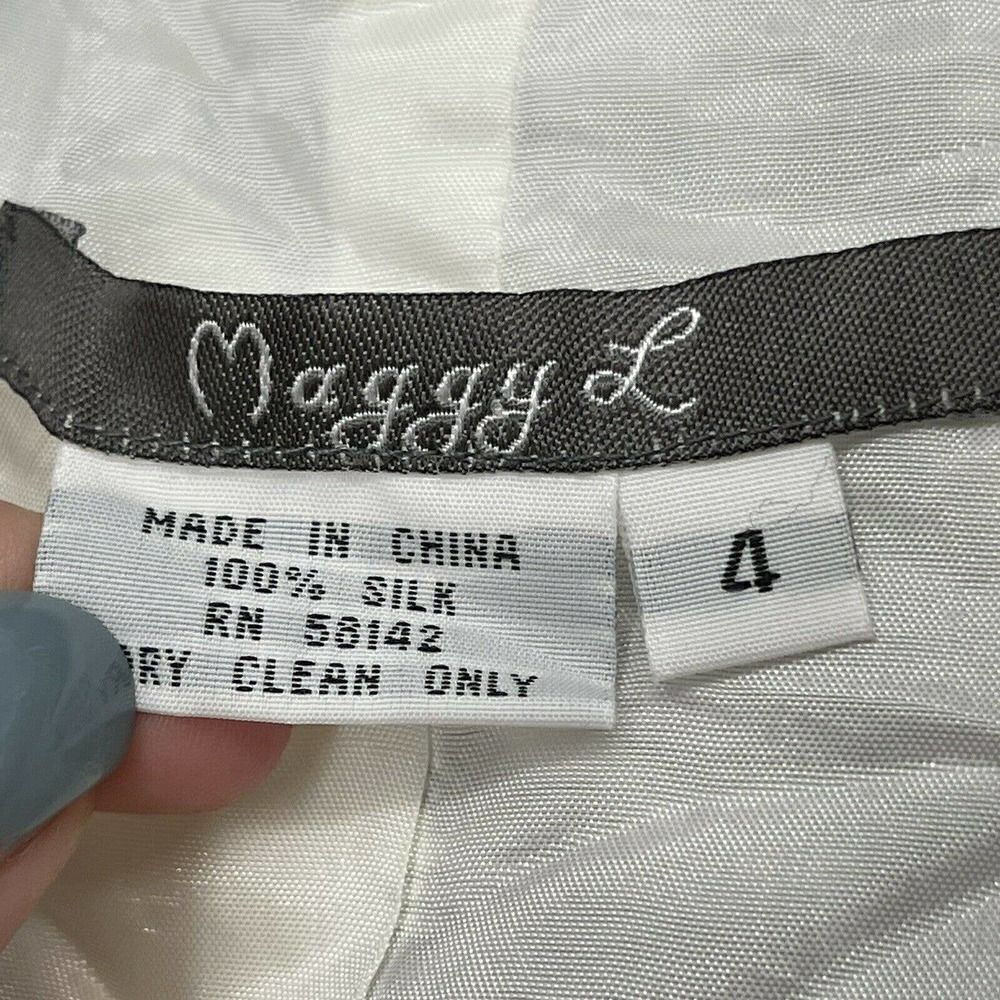 Maggy L Silk Button Front Shell Jacket White Black Tiki Hut Palm Island Size 4 - Picture 6 of 6
